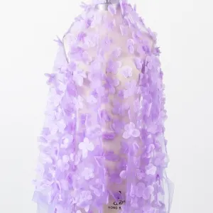 wisteria purple 3d clover embroidery fabric