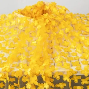 mango yellow 3d flower butterfly embroidery fabric