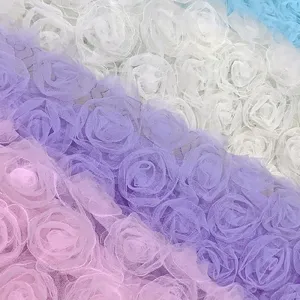 airy 3d floral soft mesh fabric for feminine dresses
