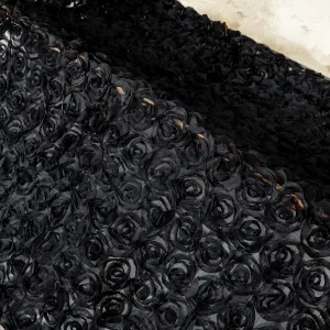 luxurious and dimensional black mesh rosette fabric