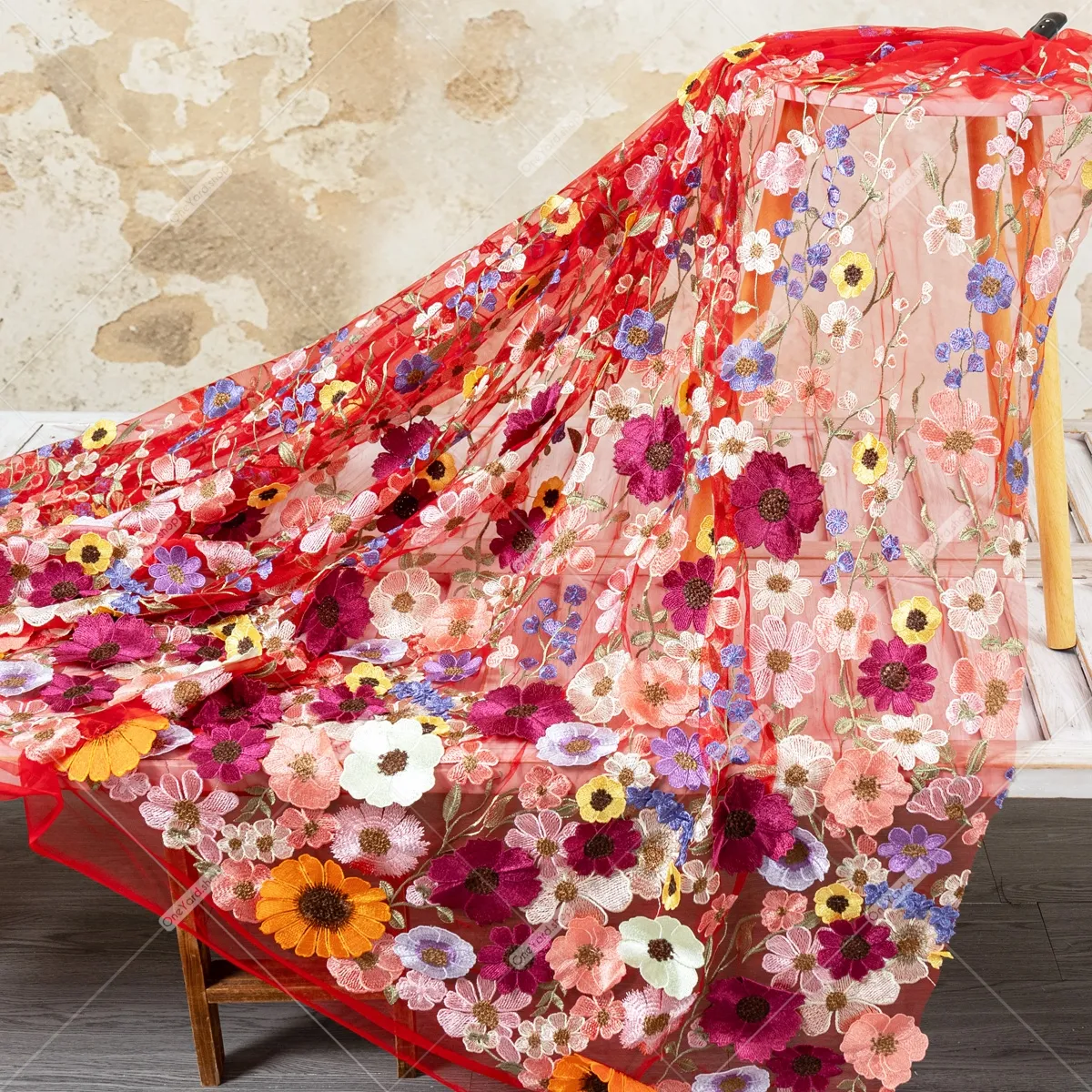 multi color 3d wildflower red tulle multi color 3d wildflower red tulle