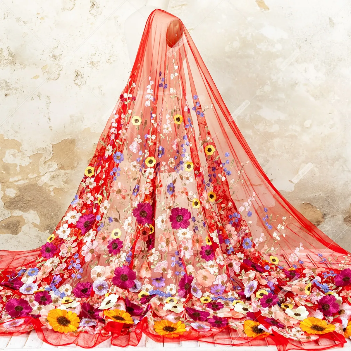 vibrant 3D wildflower embroidered fabric vibrant 3D wildflower embroidered fabric