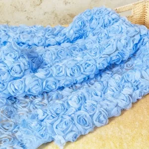 Charming Sky Blue 3D Rosette Tulle Embroidery Fabric