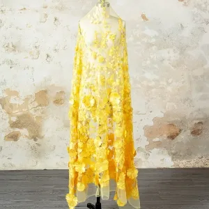 sunshine golden yellow 3d flower embroidery lace fabric