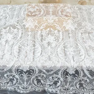 clear sequinned abstract floral pattern ivory embroidered lace