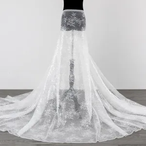sparkly sequinned off white lace fabric