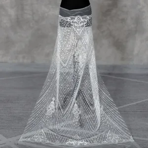 sequinned striped wave pattern bridal lace fabric by the yard