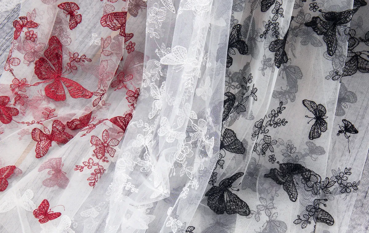 3D butterfly embroidered lace fabrics