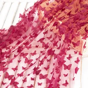claret 3d butterfly embroidery mesh fabric