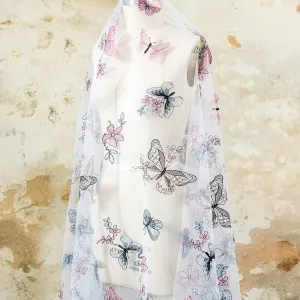 pink black plain embroidery butterfly lace fabric