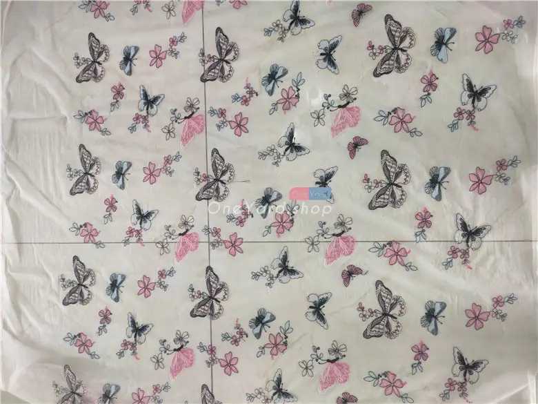 Pink & Black Plain Embroidery Butterfly Fabric OneYard