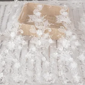 pearled 3D floral embroidery bridal lace fabric