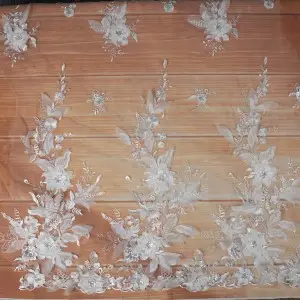 beaded 3d flowers bridal lace material for making wedding gowns