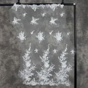 beaded ivory 3D eucharis floral embroidered lace fabric by the yard