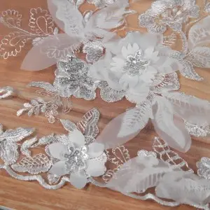 beaded ivory 3D eucharis floral embroidered lace fabric
