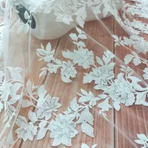 sequinned flower leaf embroidery lace fabric by the yard