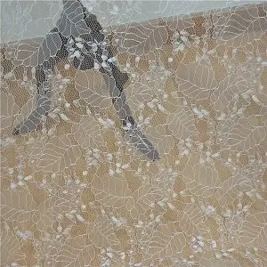 Hard French lace fabric with leaf and floral pattern