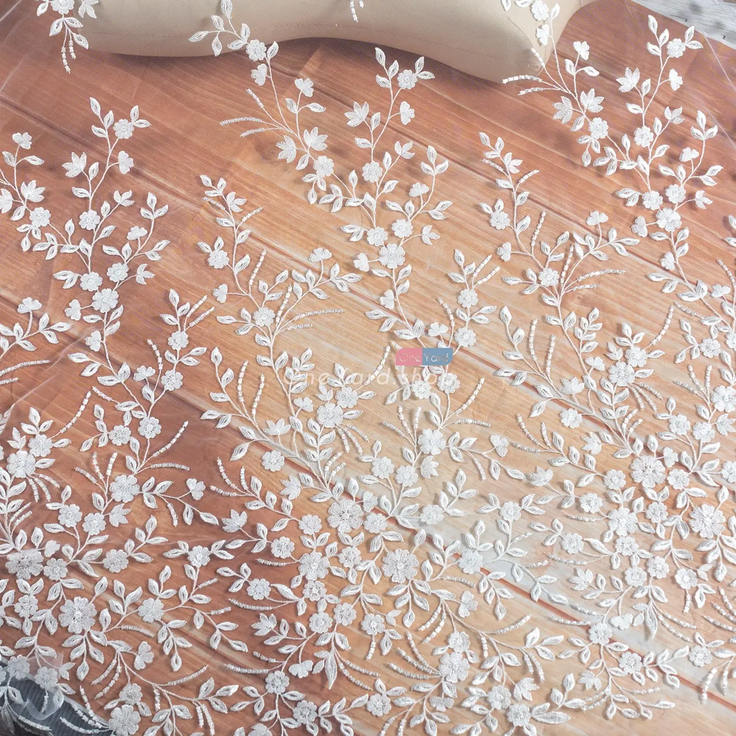 Ivy Floral Pattern Sequinned Lace Bridal Fabric OneYard