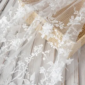 3D flower pattern off white bridal lace fabric for sale by the yard