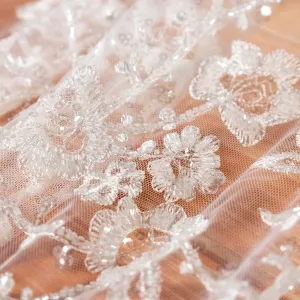luxury tube beads and clear sequins plant pattern heavy bridal lace