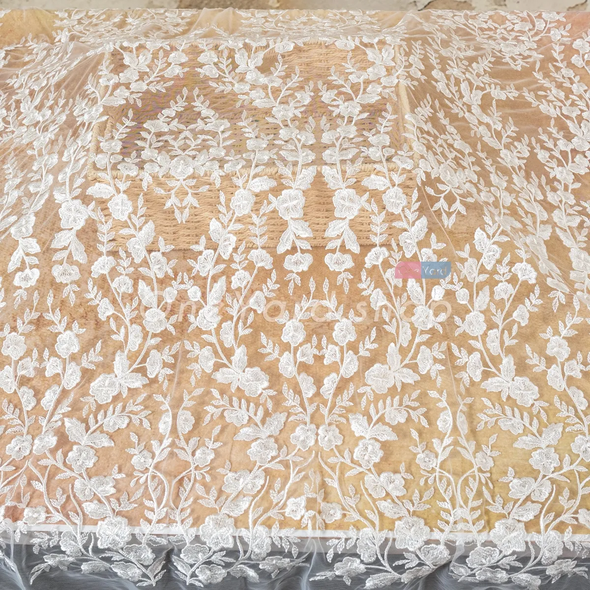 exquisite sequinned leaf botanical pattern lace fabric