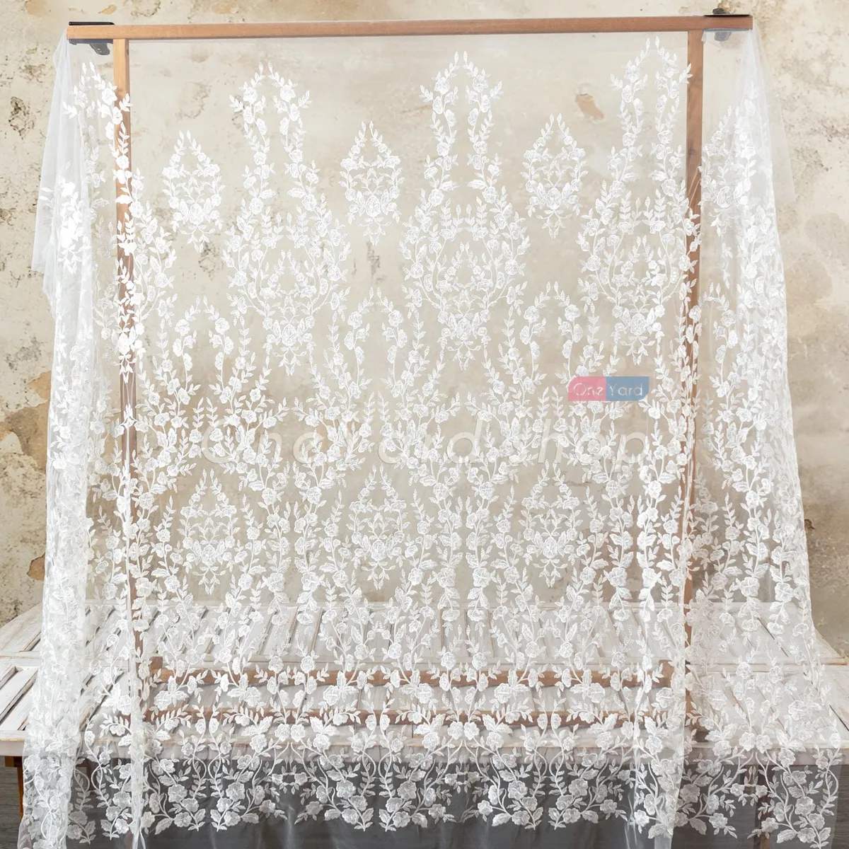 leaf and botanical pattern embroidery ivory lace fabric
