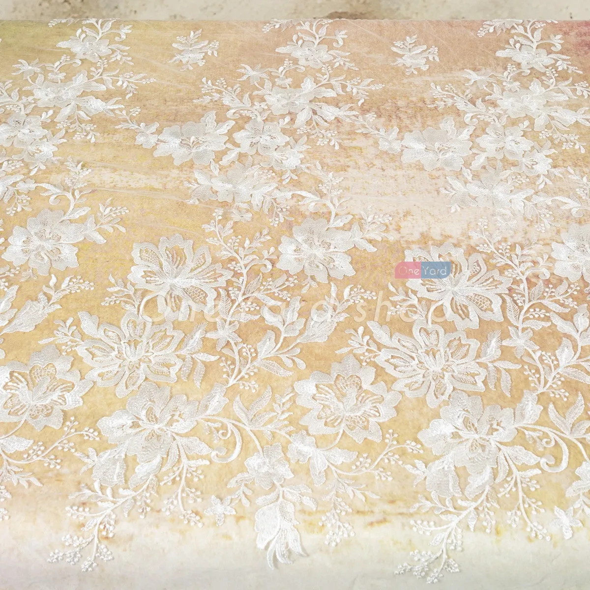 big flower pattern sequin ivory lace fabric