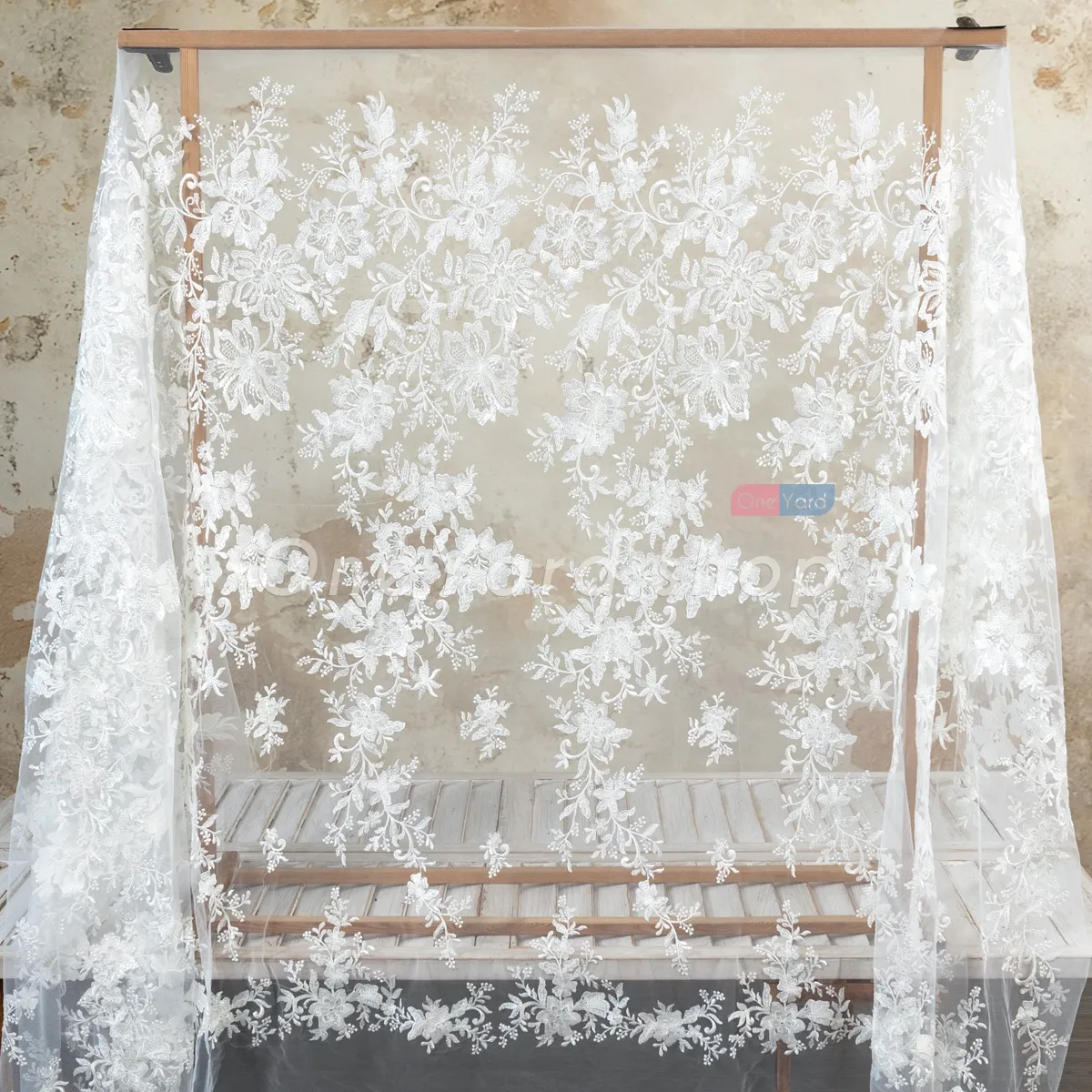 sequinned big flowers ivory embroidery lace by the yard