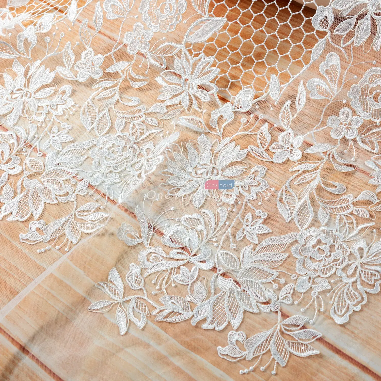 sequinned leaf floral pattern ivory white bridal lace fabric by the yard