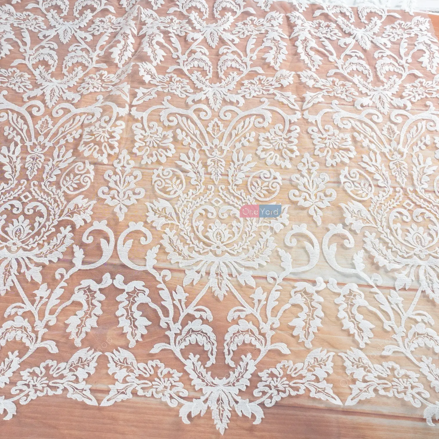 fancy ivory white embroidery lace bridal fabric