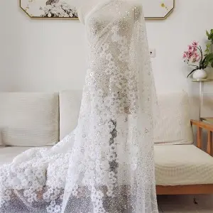 heavy beaded lace material for dressmaking