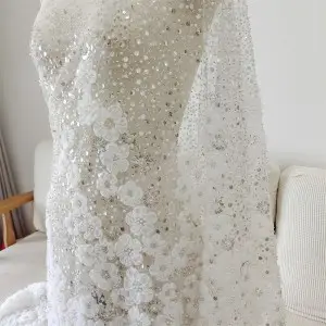 pearls sequins 3d flower lace fabric