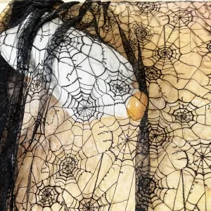 black spider web pattern embroidery mesh lace fabric by the yard