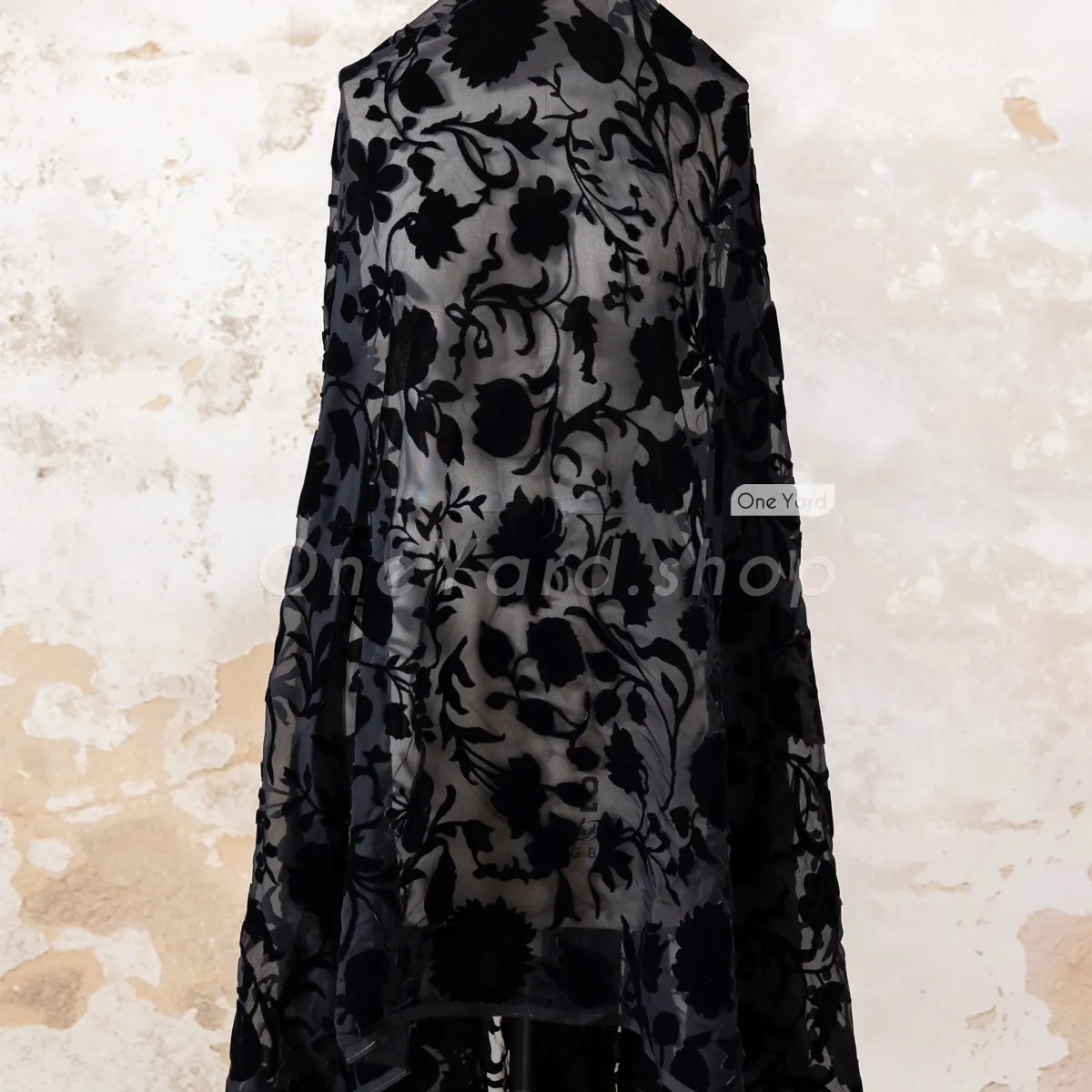 unique black velvet rose flower lace fabric by the yard