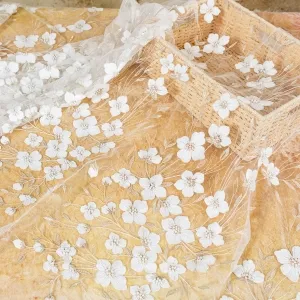 pearled floral bridal lace material for making dresses