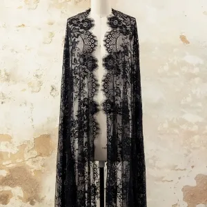 black floral scalloped eyelash lace fabric