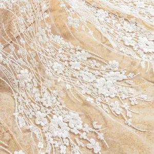 heavy beaded clear sequin plum blossom vine mesh lace