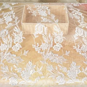 floral ivory lace transparent sequins