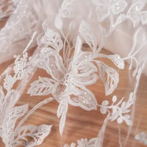 clear sequinned off white bridal lace