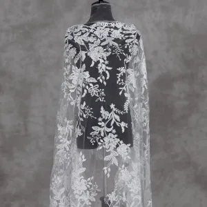 loral leaf lace fabric with small clear sequins embellished