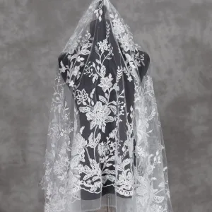 off white floral leaf pattern bridal lace fabric