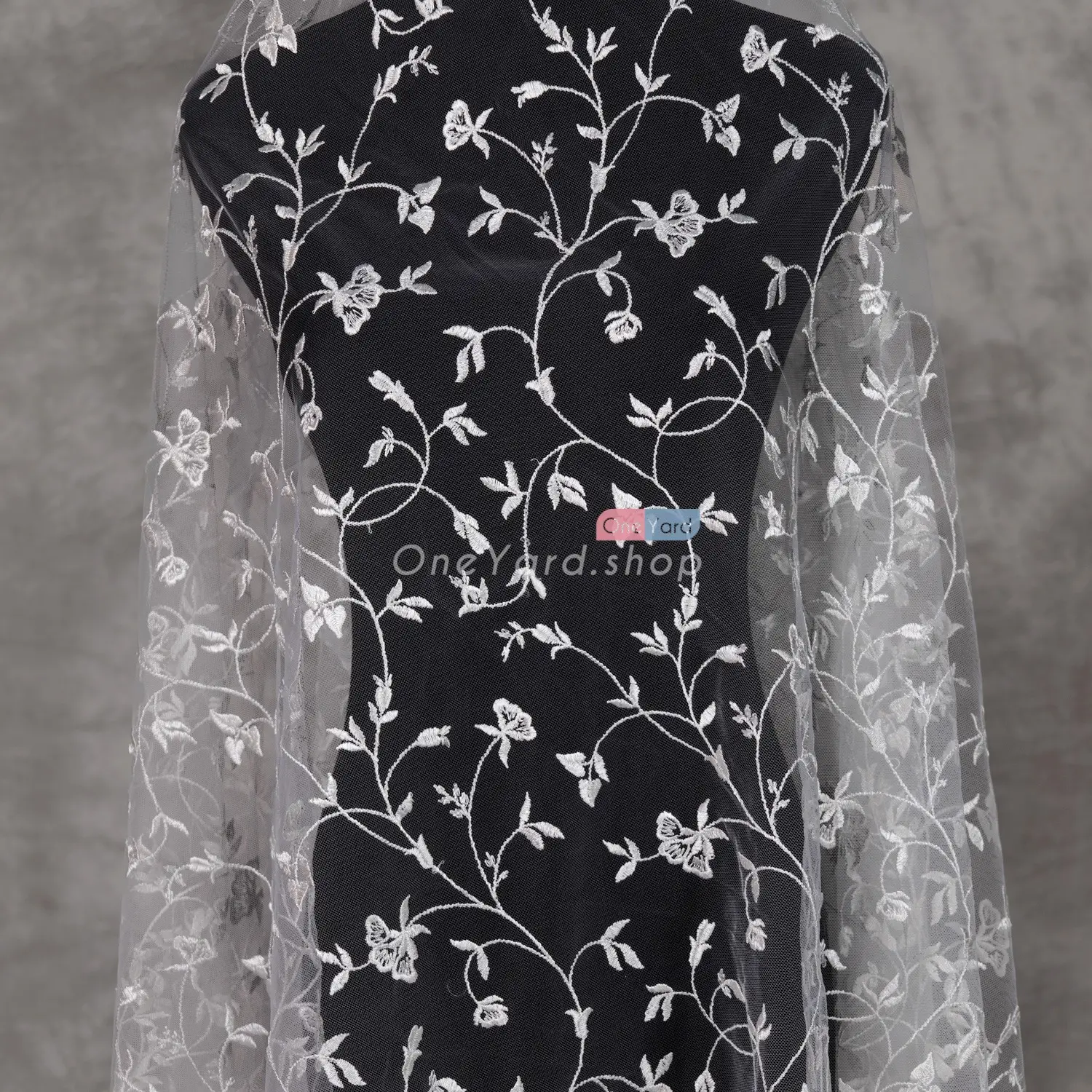 delicate embroidery leaf branch tulle lace fabric