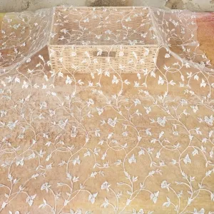 soft hand feel leaf pattern lace fabric in off white