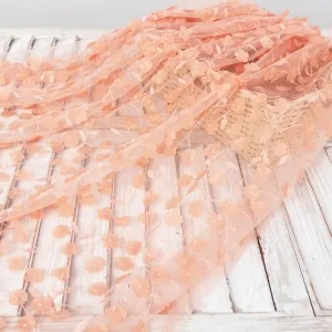 Beautiful Peach 3D Flower Mesh Embroidery Fabric