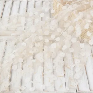 Beige 3D Flower & Leaf Embroidery Fabric by the Yard