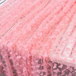 Lovely Flamingo Pink 3D Butterfly Embroidery Fabric