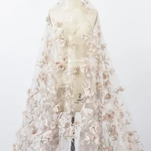 almond 3d floral embroidery lace fabric for dress
