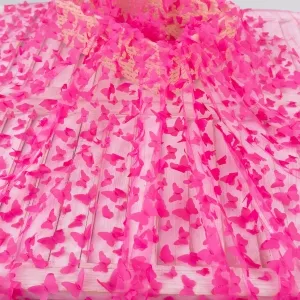 eye catching fuchsia embroidered 3d butterfly fabric