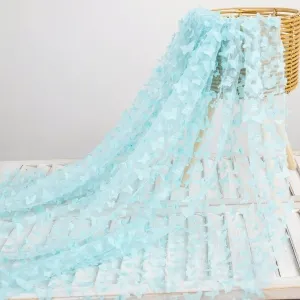 Iceberg Blue 3D Butterfly Mesh Embroidery Fabric