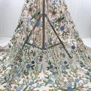 various flowers in full blossom embroidery fabric